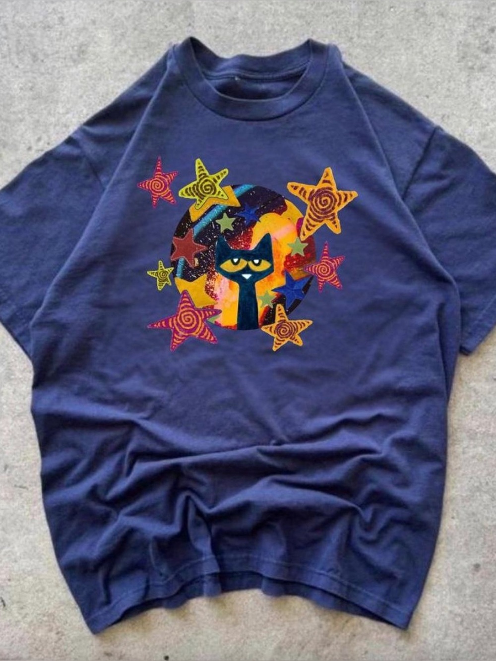 Navy Pete Cat & Stars Graphic Tee shirt